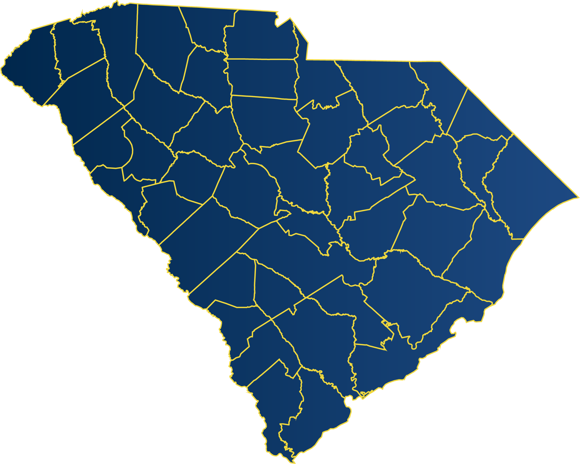 Silhouette of South Carolina showing county lines